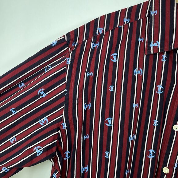 Vintage Phat Farm Button Up Shirt Mens XXL 2XL Red Striped Logo AOP French Cuff - Picture 7 of 13